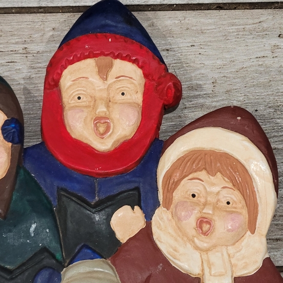 Vintage hand carved Wood hanging  plaque of Christmas Carolers HTC - Picture 2 of 16